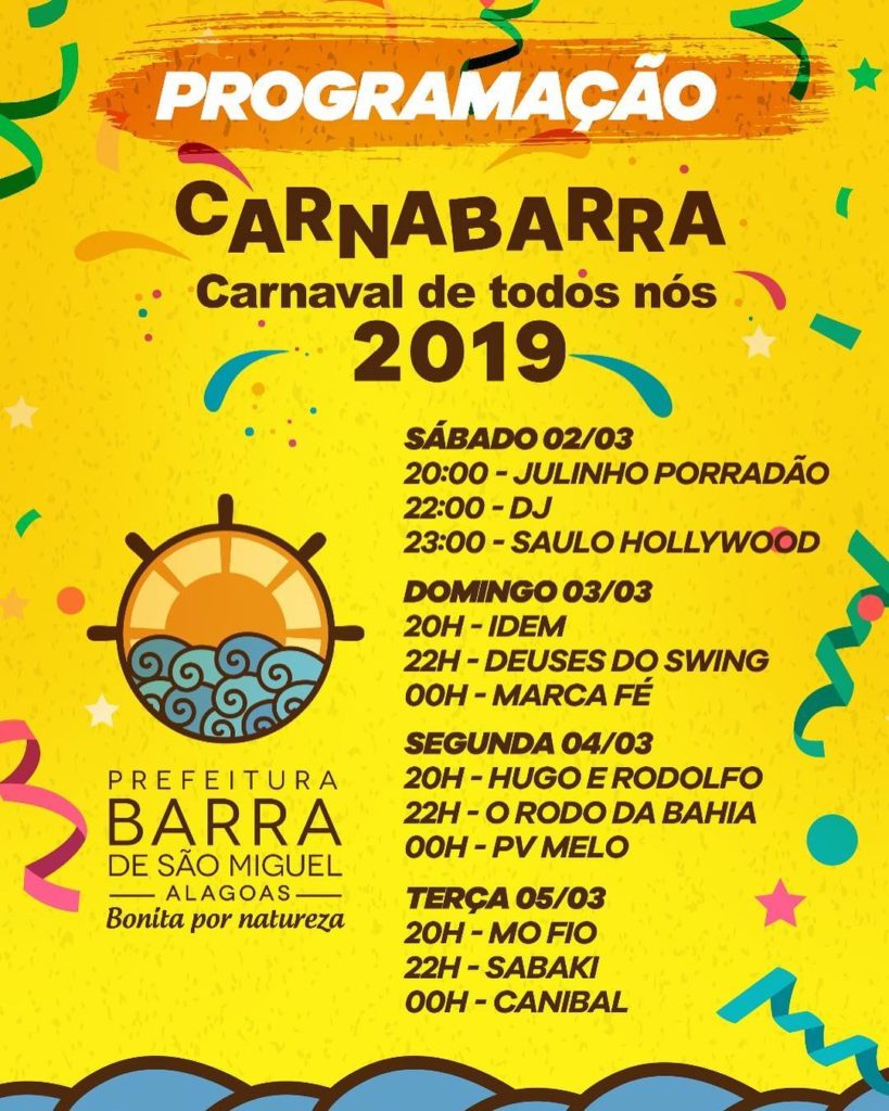 programação carnaval barra de sao miguel 2019